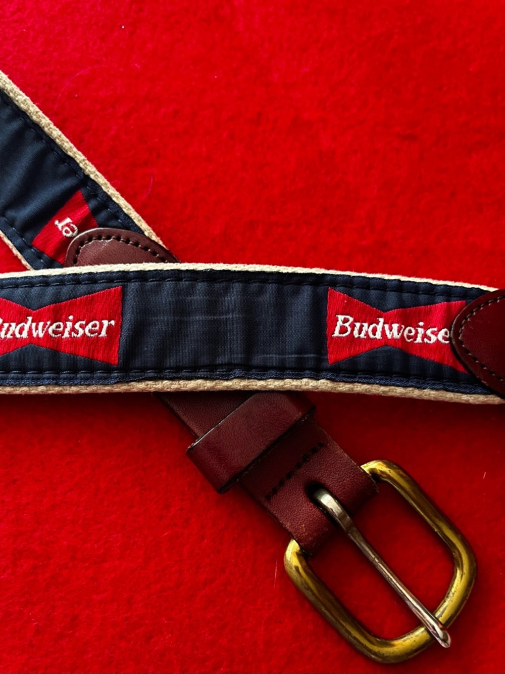 Budweiser Vintage Branded Canvas Brass Buckle Belt - USA